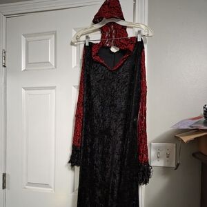 Black and Red Velvet Dress with Fringe